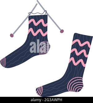 Vector knitted socks. Knitting. Vector hand drawn illustration. Stock Vector