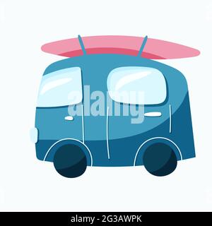 machine with a surfboard on top. Vector illustration Stock Vector
