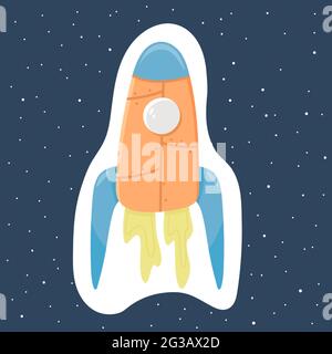 A fun rocket for space flight. Vector cartoon character in simple hand-drawn scandinavian style. Ideal for decorating nursery and printing on baby clo Stock Vector