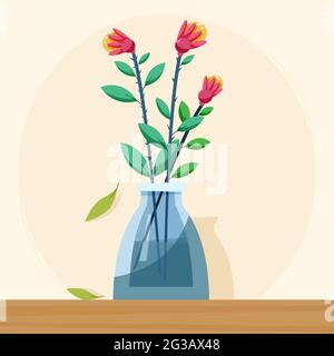 vase with Flowers. bouquet of flowers. vector illustration in flat style Stock Vector