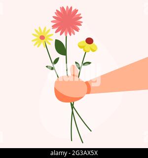 bouquet of flowers in hand. Cartoon style. Vector illustration Stock Vector