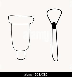 cream and makeup brush. Doodle. Vector illustration Stock Vector