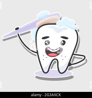 dental art. Tooth and toothbrush sticker. oral hygiene concept Stock Vector