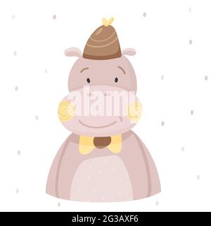 Hippopotamus in a sleeping cap. Ideal for a poster in a nursery, print on clothes. Stock Vector