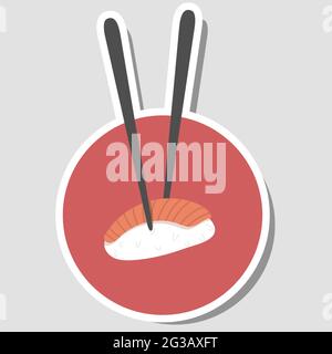 Cute Japanese style sushi sticker. Vector illustration. Stock Vector