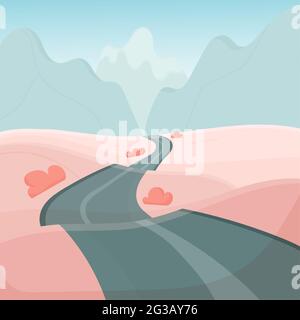 Spring road to the mountains. Car travel concept. Stock Vector