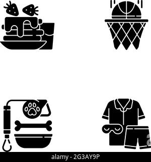 Daily student routine black glyph icons set on white space Stock Vector