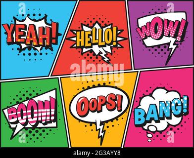 Retro comic speech bubbles set full color Stock Vector