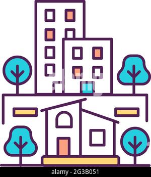 Rural and urban areas RGB color icon Stock Vector
