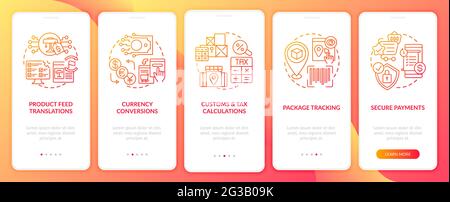 International retailing service onboarding mobile app page screen Stock Vector