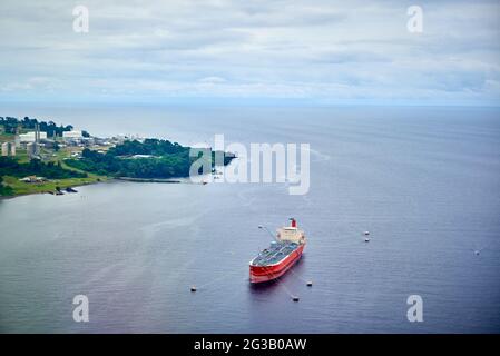 Aerial of  PICO BASILE OIL CHEMICAL TANKER at Port of Punta Europa Terminal Stock Photo