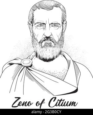line art portrait Zeno of Citium, Greek: c. 334 – c. 262 BC) was a Hellenistic philosopher of Phoenician origin from Citium, Cyprus. Stock Vector