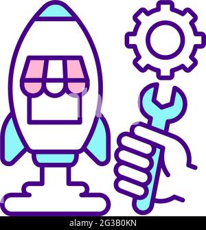 Online marketplace development and customization RGB color icon Stock Vector