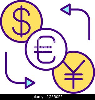 Currency conversion RGB color icon Stock Vector