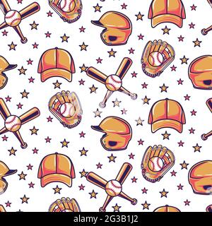Seamless pattern with baseball softball ball graphics Stock Vector