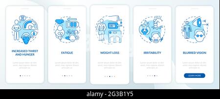 Diabetes symptoms onboarding mobile app page screen Stock Vector