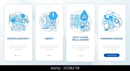 Diabetes causes onboarding mobile app page screen Stock Vector