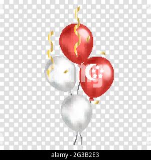 Singapore national day realistic balloons with flag on transparent background. Independence Day. Vector illustration Stock Vector