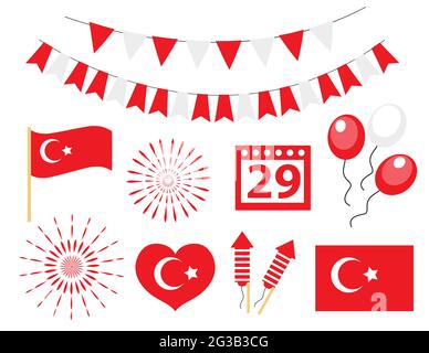 Turkey independence day, Turkish national holiday icons set. Vector illustration Stock Vector