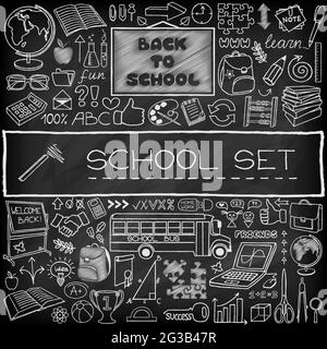 Hand drawn school icons set Stock Vector