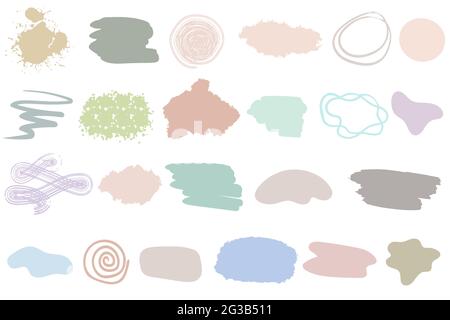 A set of different spots and brush strokes for design. Vector. Isolated blots of different colors on a white background. Background for text. Collecti Stock Vector