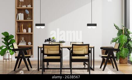 Modern style kitchen interior design with white wall.3d rendering Stock Photo