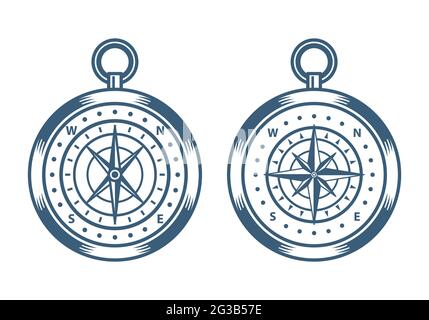Set of vintage Wind Rose Compass Navigation isolated on a white background Stock Vector