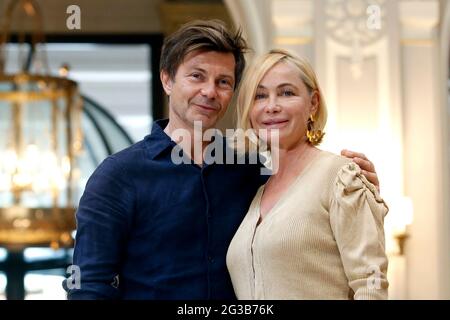 Rome, Italy. 14th June, 2021. French actress Emmanuelle Beart and film director Ludovic Bergery pose for photographers during the photocall of the film Rome Photocall of the film A heart in winter, original title Un cœur en hiver at the St Regis hotel. Rome (Italy), June 14th 2021 Photo Samantha Zucchi Insidefoto Credit: insidefoto srl/Alamy Live News Stock Photo