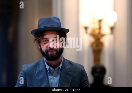 Rome, Italy. 14th June, 2021. Actor Yahya Mahayni poses for photographers during the photocall of the film The Man Who Sold His Skin, original title L'homme qui a vendu sa peau, at the St Regis hotel. Rome (Italy), June 14th 2021 Photo Samantha Zucchi Insidefoto Credit: insidefoto srl/Alamy Live News Stock Photo