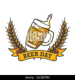 graphic of international beer day celebration illustration isolated on white background Stock Vector