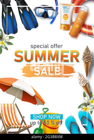Vector summer sale banner template. Stock Vector