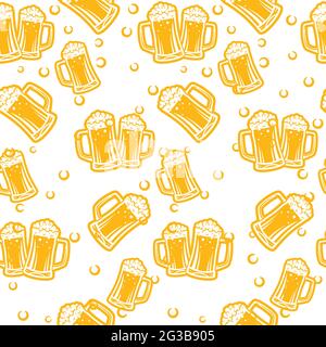 Glasses Beer Seamless Pattern isolated on white background Stock Vector