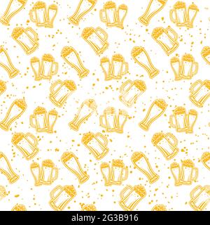 Glasses Beer Seamless Pattern isolated on white background Stock Vector