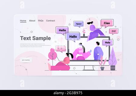 people using translation application multilingual greeting international communication concept Stock Vector