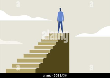 A businessman standing on the top after climbing the steps Stock Vector