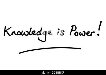 Knowledge is Power! handwritten on a white background. Stock Photo