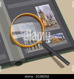 Album with postage stamps. Vector. Stock Photo