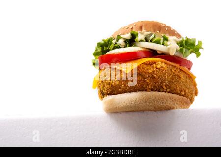 Crispy chicken burger isolated on white background Stock Photo