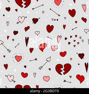 Cartoon Cute Heart Seamless Pattern Romantic Valentines Polka Dot