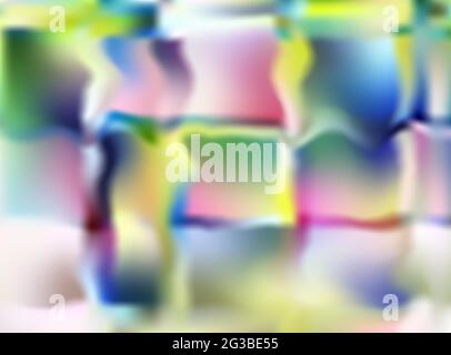 Multicolor abstract blurred background. Bright rainbow random stains, squares and stripes on a white base. Mosaic, stained glass window. Pink, blue, y Stock Vector