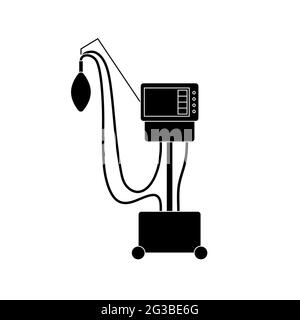 Medical ventilator Vector glyph line icon. Outline mechanical ventilation lungs Machine isolated on white background. Apparatus to patients having tro Stock Vector