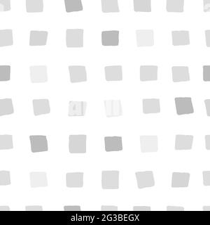 Seamless vector abstract geometric pattern. Hand-drawn neutral light grey squares isolated on white background. Vector checkered illustration for wall Stock Vector