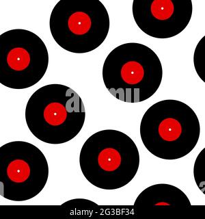 Seamless pattern retro music record. Vinyl record symbol of music, track, musician songs isolated on white background. Vector illustration for app, we Stock Vector