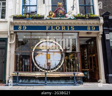 London, UK - May 13th 2021: The exterior of the Floris of London store on Jermyn Street in central London, UK.  It is the oldest English retailer of f Stock Photo