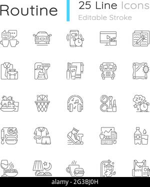 Everyday routine linear icons set Stock Vector
