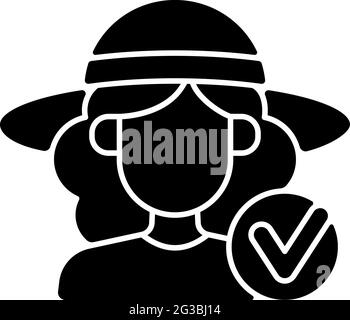 Wearing wide brimmed hat black glyph icon Stock Vector