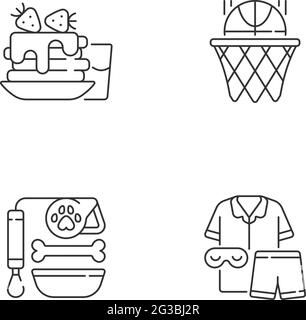 Daily student routine linear icons set Stock Vector