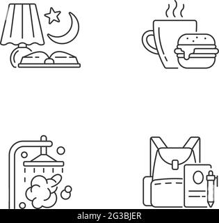 Everyday schedule and routine linear icons set Stock Vector