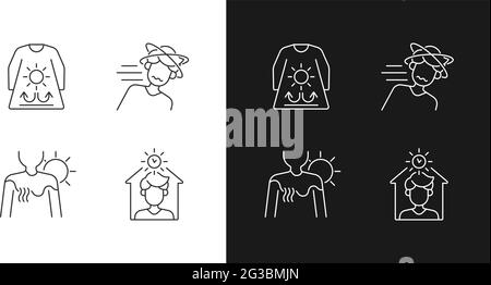 Sunstroke risk during summer linear icons set for dark and light mode Stock Vector