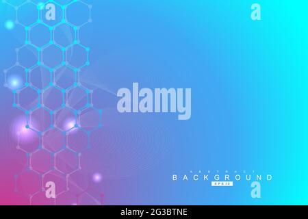 Science network pattern, connecting lines and dots. Technology hexagons structure or molecular connect elements Stock Vector